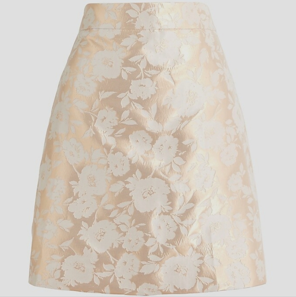 J.Crew Metallic Floral Brocade Cream and Gold Mini Skirt Size 6 Nwt